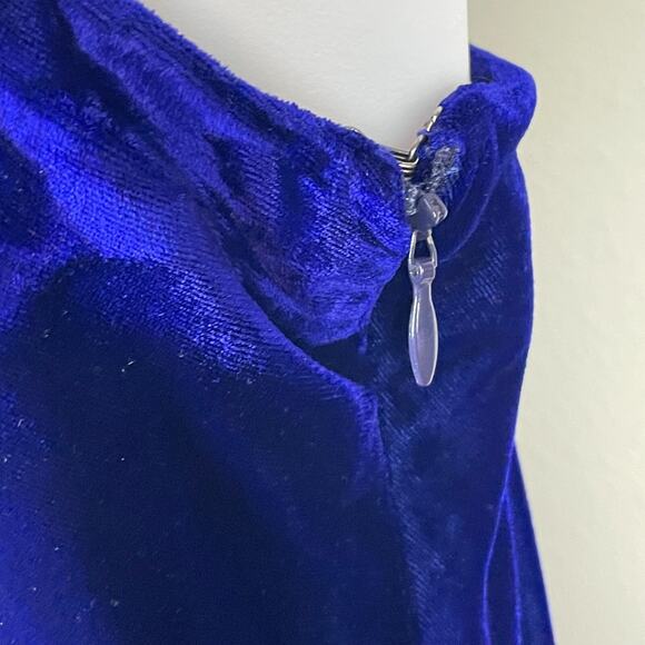 Adalyn Ray Royal Blue Velvet Maxi Dress Size L Crisscross Back Lined Whimsigoth - Picture 4 of 8